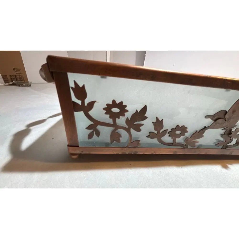 Vintage Copper and Glass Planter with Floral Design